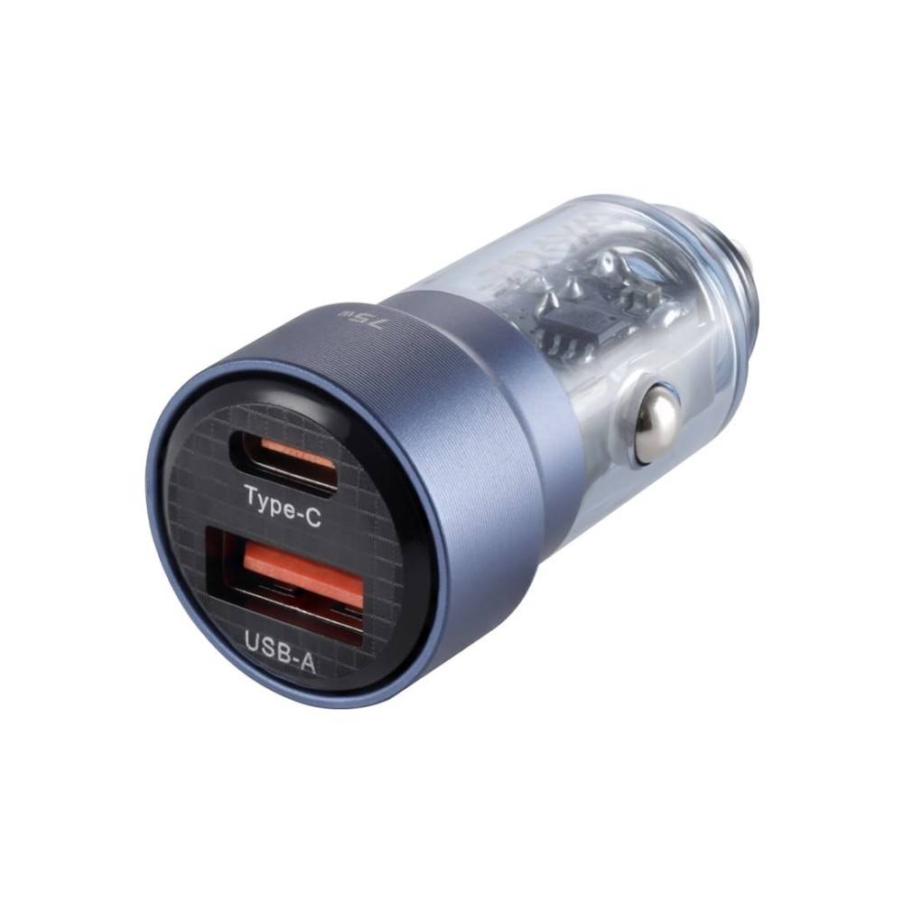 WAYME Ładowarka 12/24V, USB 30W + USB-C PD 45W, przezroczysta niebieska