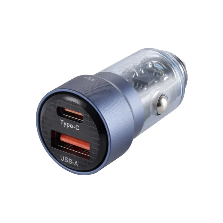 WAYME Ładowarka 12/24V, USB 30W + USB-C PD 45W, przezroczysta niebieska